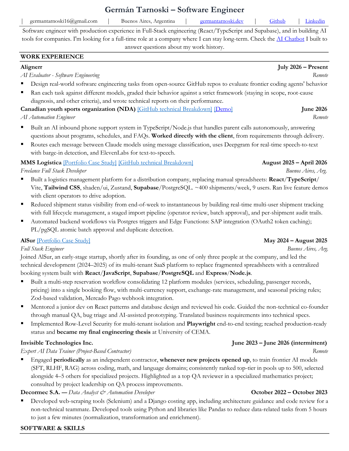 Germán Tarnoski Resume, page 1